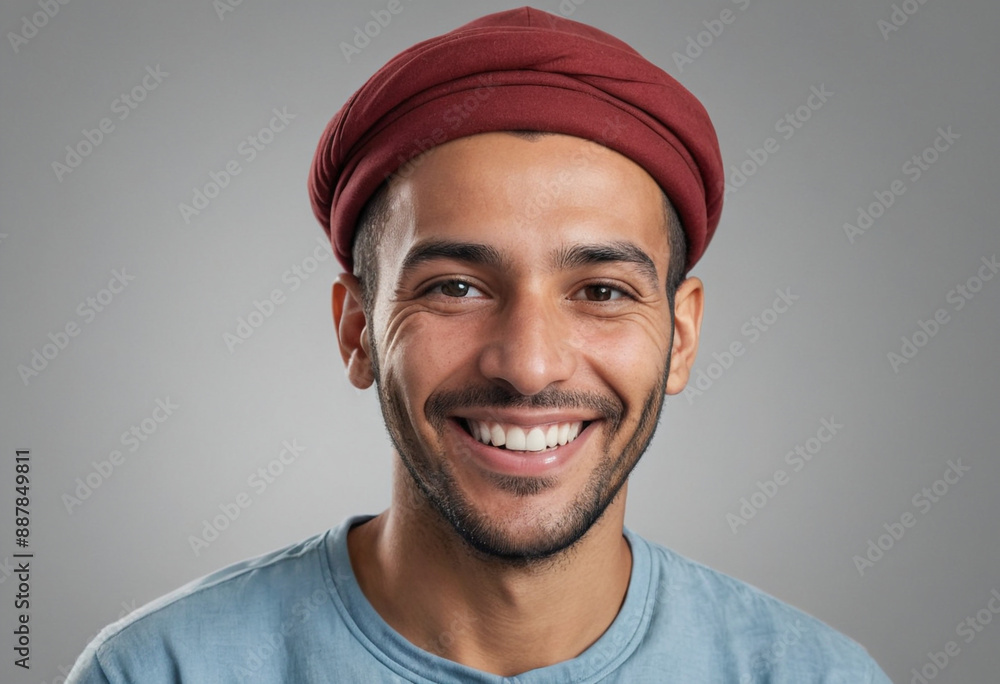 Portrait view of a regular happy smiling Morocco man, ultra realistic, candid, social media, avatar image, plain solid background Portrait view of a regular happy smiling Morocco man, ultra realistic, candid, social media, avatar image, plain solid background