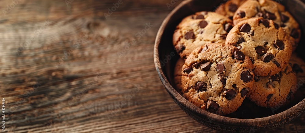 View of freshly baked homemade cookies in a copy space image View of freshly baked homemade cookies in a copy space image