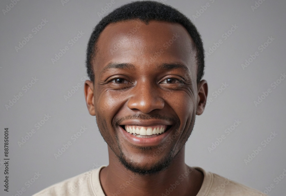 Obraz premium Portrait view of a regular happy smiling Niger man, ultra realistic, candid, social media, avatar image, plain solid background