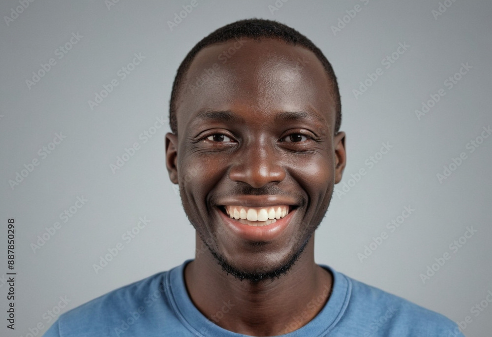 Obraz premium Portrait view of a regular happy smiling Senegal man, ultra realistic, candid, social media, avatar image, plain solid background