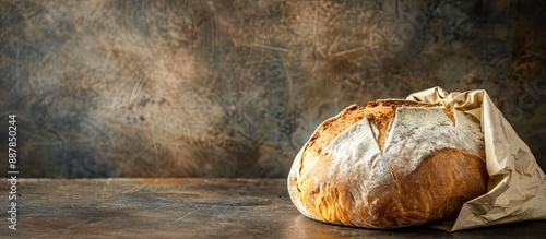 A loaf of bread sits in a p...