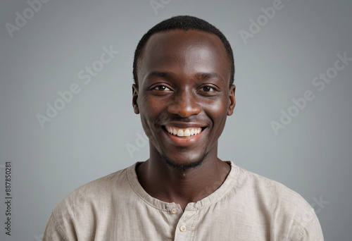 Portrait view of a regular happy smiling Senegal man, ultra realistic, candid, social media, avatar image, plain solid background