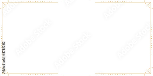 Line golden frame, celestiam minimal esoteric border, mystyc linear decoration with dots, corners isolated on dark background. Geometric shape, tarrot 