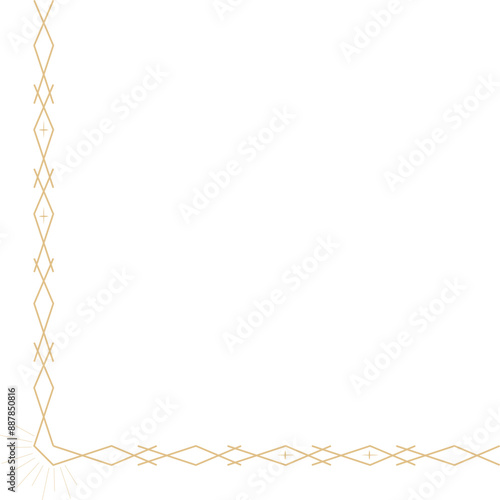 Line golden frame, celestiam minimal esoteric border, mystyc linear decoration with dots, corners isolated on dark background. Geometric shape, tarrot 