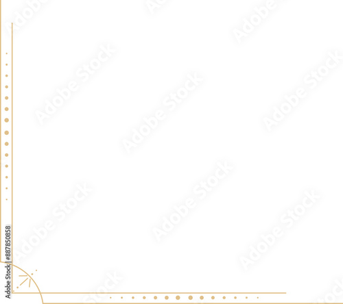 Line golden frame, celestiam minimal esoteric border, mystyc linear decoration with dots, corners isolated on dark background. Geometric shape, tarrot 