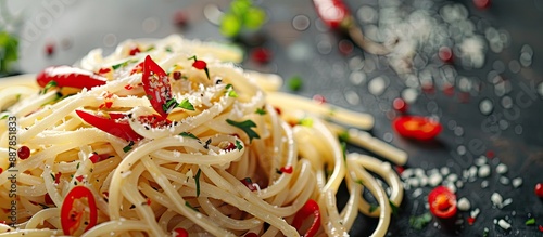 Italian pasta topped with v...