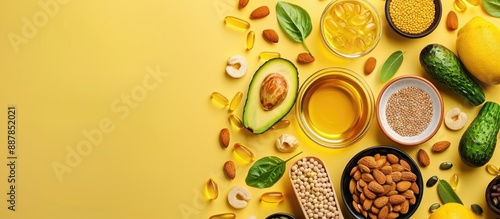 Top view of various vitamin...