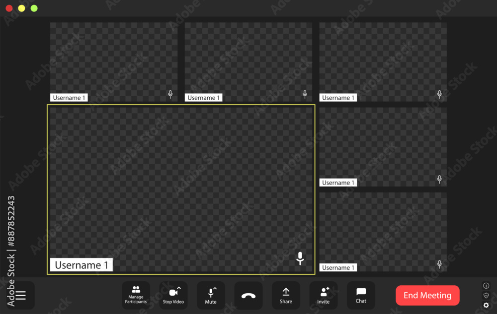 Video conference user interface, video conference calls window overlay. Video conference user interface, video conference calls window overlay.