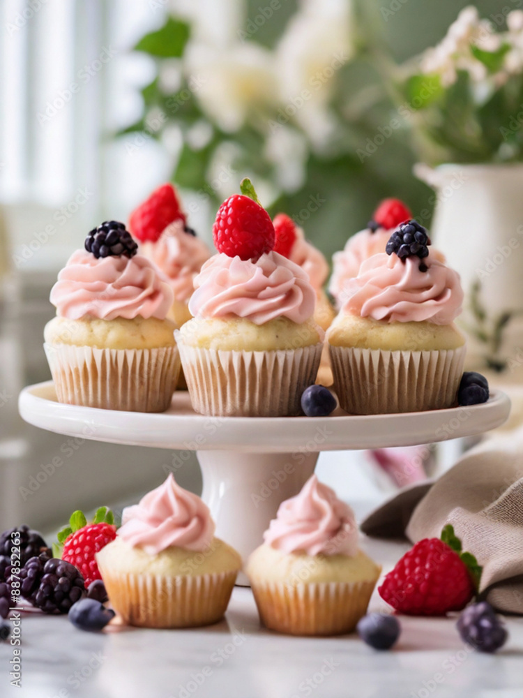 Berry chantilly cupcakes, made with tender vanilla bean cupcakes topped with almond-flavored frosting and piled with fresh berries Berry chantilly cupcakes, made with tender vanilla bean cupcakes topped with almond-flavored frosting and piled with fresh berries