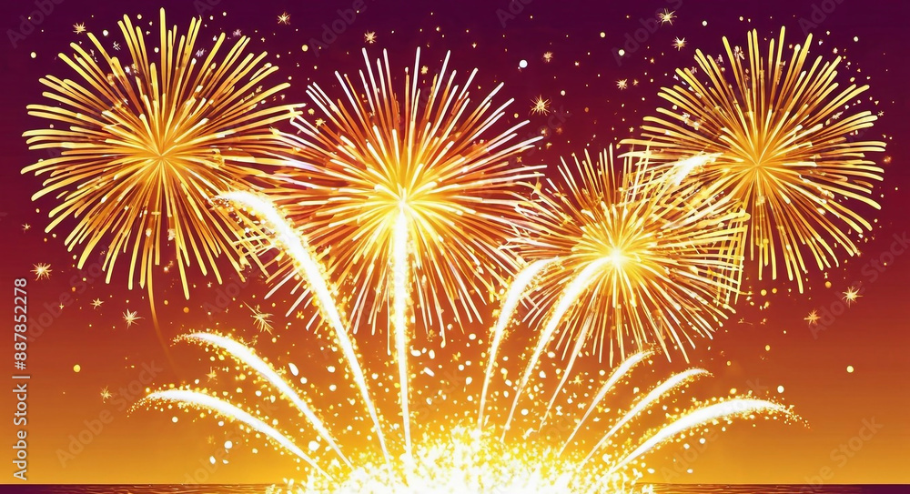 Fototapeta premium bright white and gold fireworks at new year with copy space comeliness 