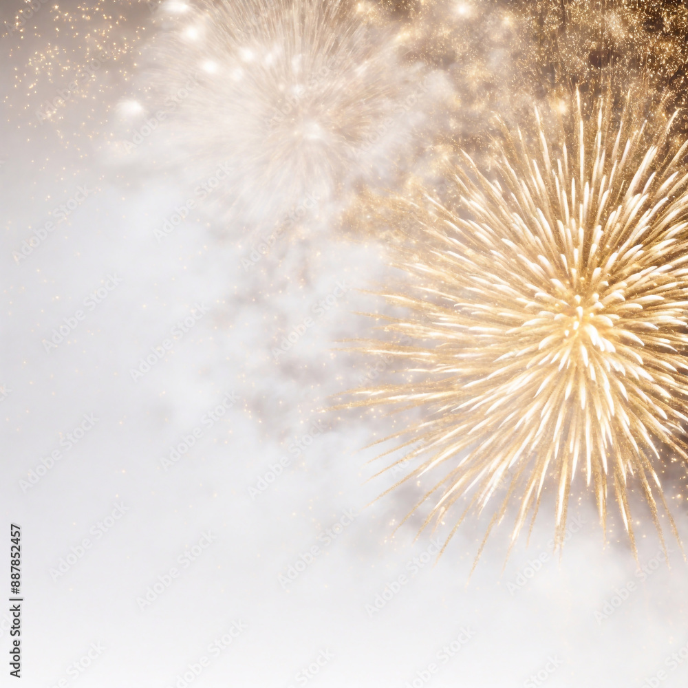 Obraz premium bright white and gold fireworks at new year with copy space comeliness 