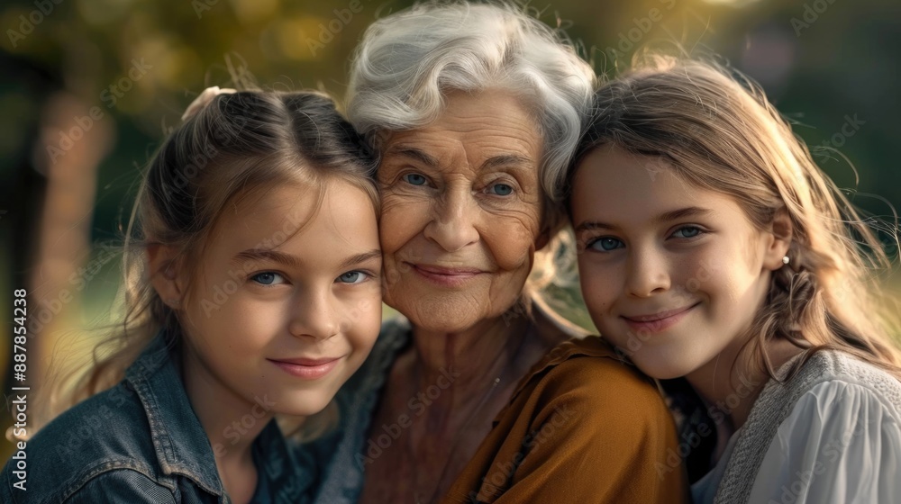Generations. Three Generations Family Bonding, Smiling Together for a Portrait Generations. Three Generations Family Bonding, Smiling Together for a Portrait