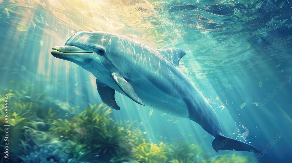 Fototapeta premium beautiful dolphin underwater. Selective focus.