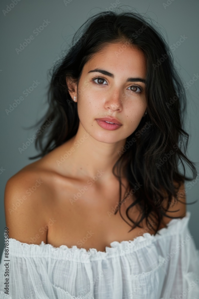 Fototapeta premium A studio headshot portrait of a young woman in her mid-twenties with Cuban heritage. 