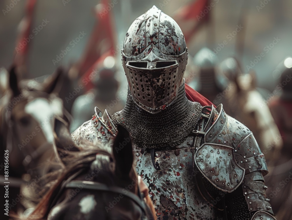 Photo Dynamic and Vivid Scene of Medieval Knight in Armor, Riding a ...