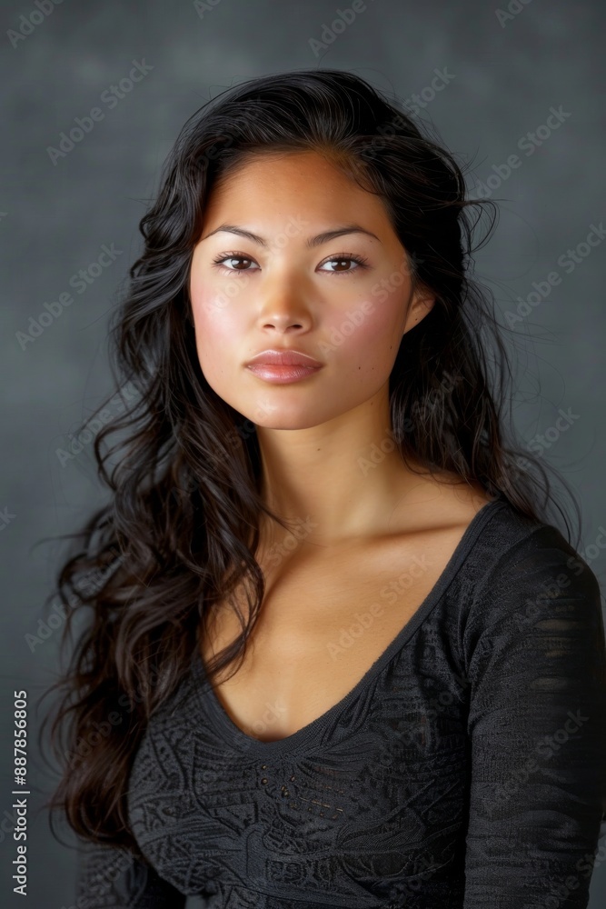 A studio headshot portrait of a young woman in her mid-twenties. A studio headshot portrait of a young woman in her mid-twenties.