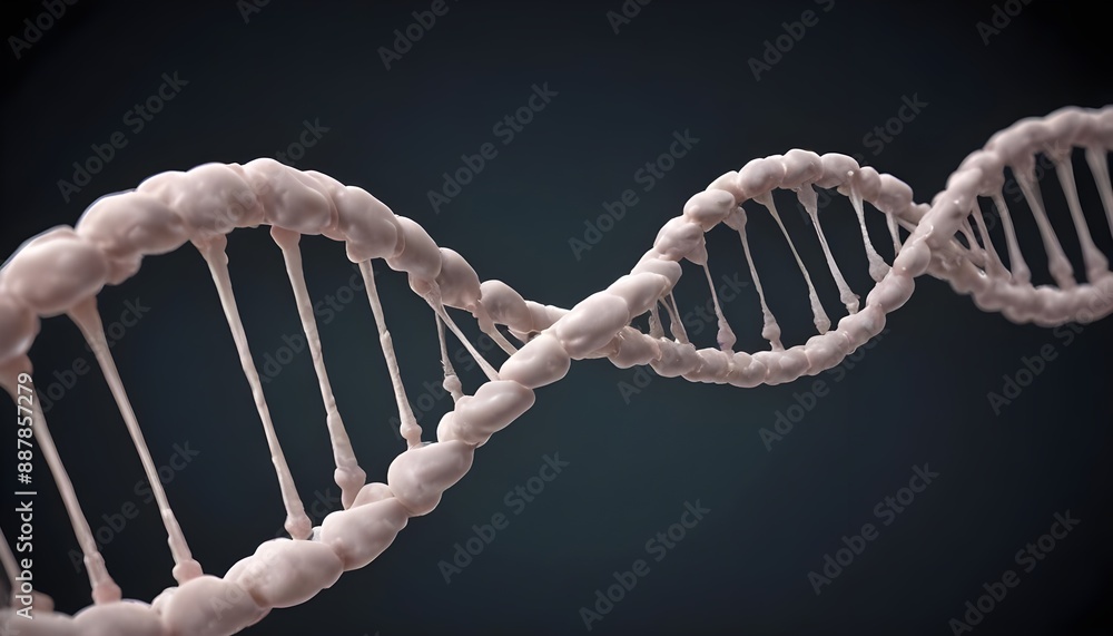 A close-up view of a DNA double helix structure, with the strands composed of abstract shapes and forms A close-up view of a DNA double helix structure, with the strands composed of abstract shapes and forms