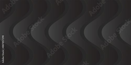 3D black geometric abstract background overlapping layers on dark space with wave shape decoration.