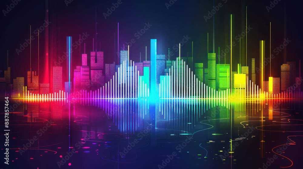 Neon City Skyline with Sound Waves Neon City Skyline with Sound Waves