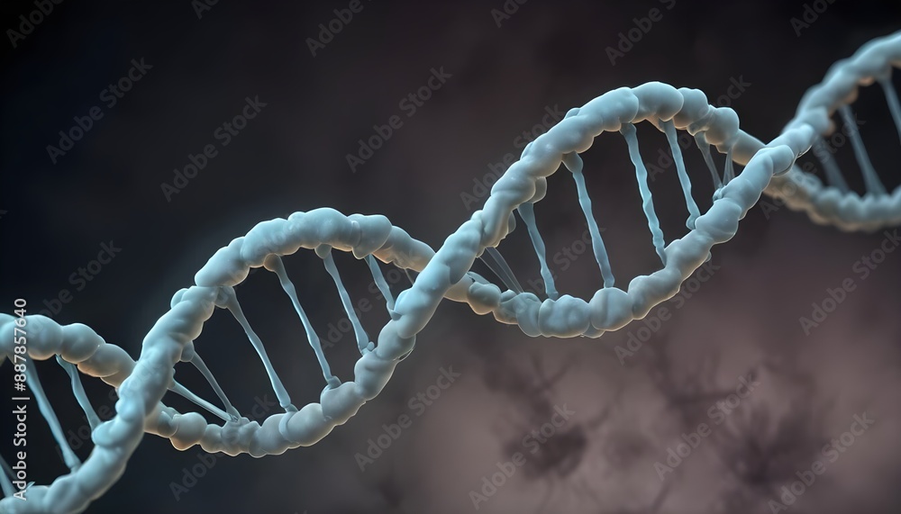A close-up view of a DNA double helix structure, with the strands composed of abstract shapes and forms A close-up view of a DNA double helix structure, with the strands composed of abstract shapes and forms