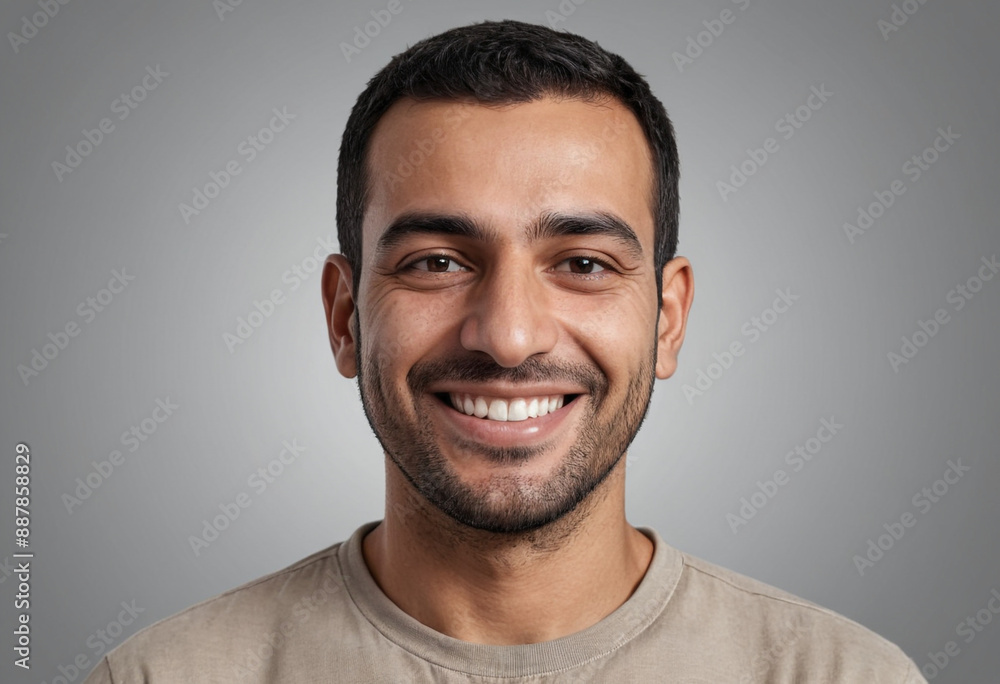 Fototapeta premium Portrait view of a regular happy smiling Iraq man, ultra realistic, candid, social media, avatar image, plain solid background