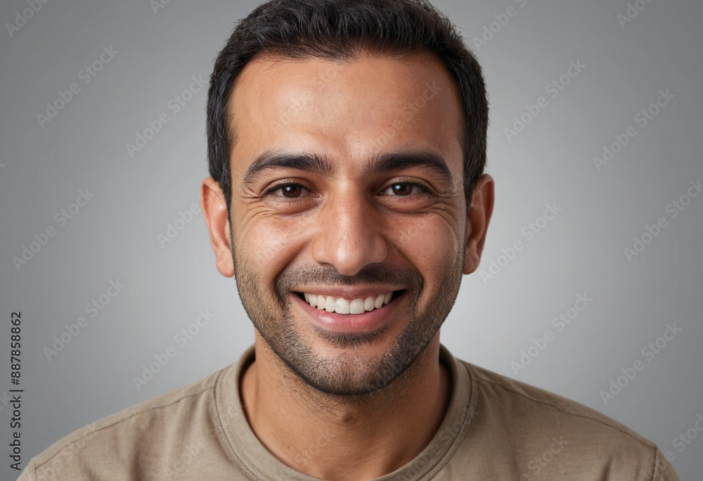 Portrait view of a regular happy smiling Iraq man, ultra realistic, candid, social media, avatar image, plain solid background Portrait view of a regular happy smiling Iraq man, ultra realistic, candid, social media, avatar image, plain solid background