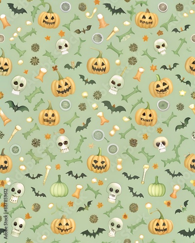 Wallpaper Mural Halloween ghost seamless pattern background. Holidays cute ghost cartoon character. orange background.  Torontodigital.ca
