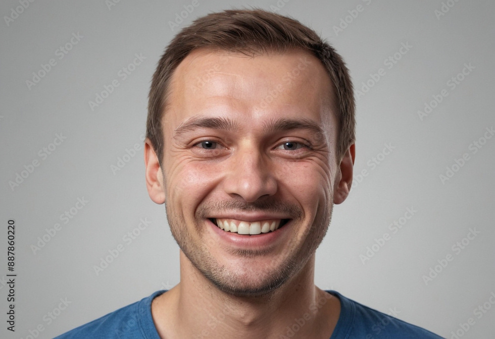 Fototapeta premium Portrait view of a regular happy smiling Russia man, ultra realistic, candid, social media, avatar image, plain solid background