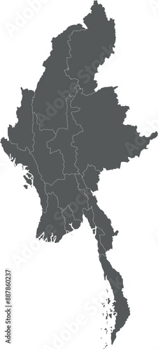 Vector blank map of Myanmar with regions, states and administrative divisions. Editable and clearly labeled layers.