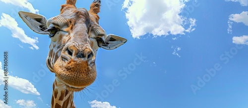 Giraffe in close up with bl...
