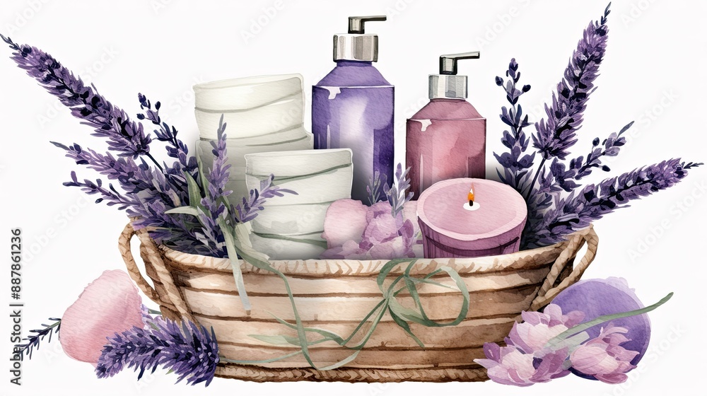 A basket of lavender scented self-care items A basket of lavender scented self-care items