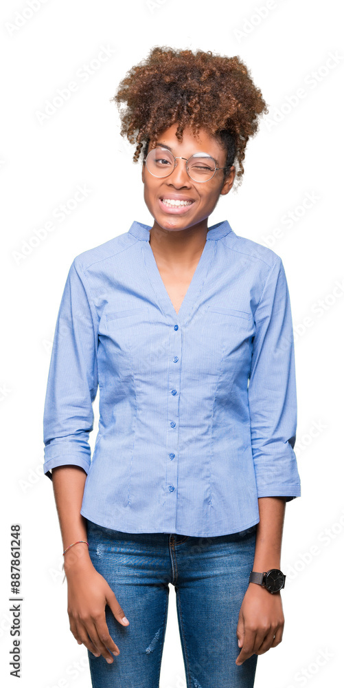Beautiful young african american business woman over isolated background winking looking at the camera with sexy expression, cheerful and happy face. Beautiful young african american business woman over isolated background winking looking at the camera with sexy expression, cheerful and happy face.