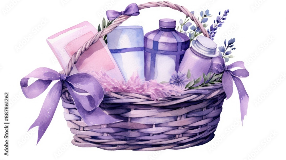 Obraz premium A basket with items for self-care, like soaps and scented lotions