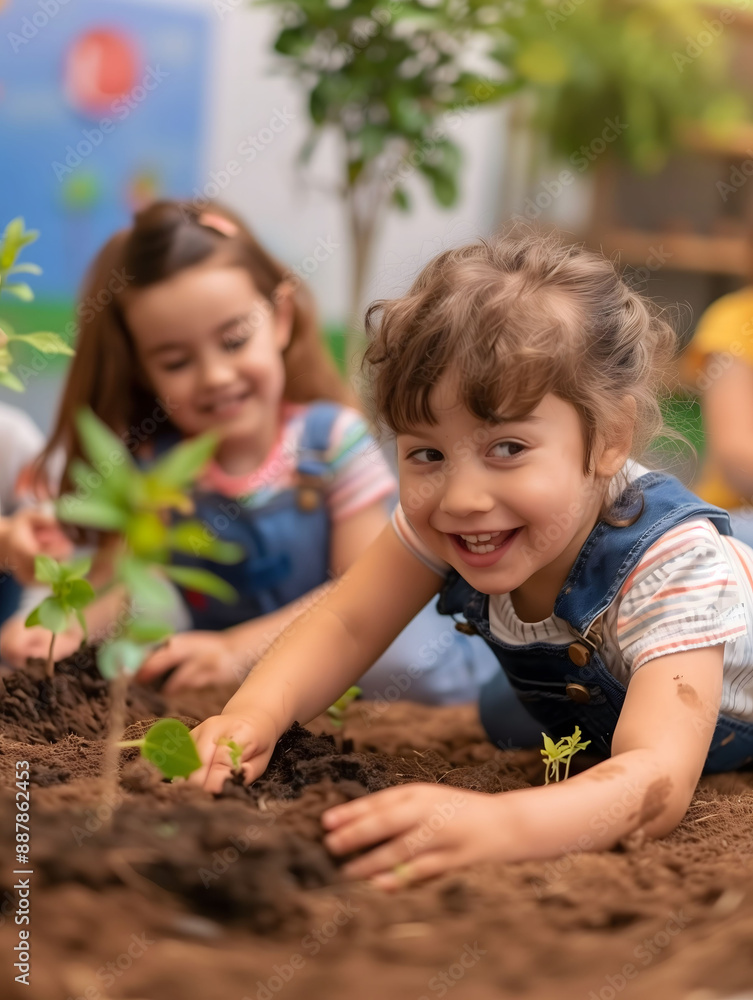 Kids learn how to plant trees in preschool garden Kids learn how to plant trees in preschool garden