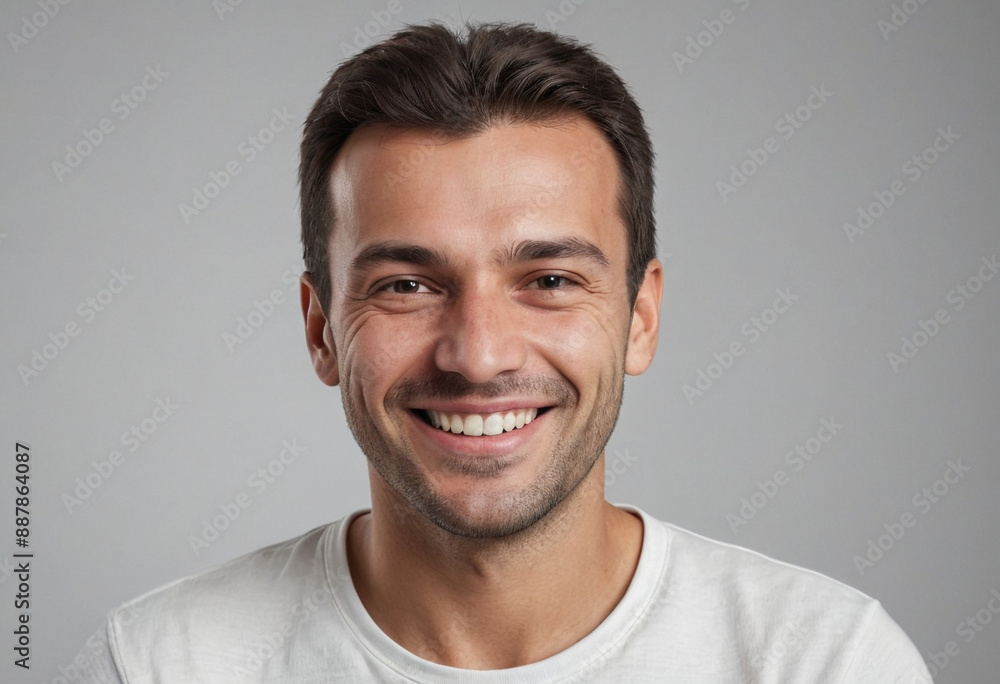 Portrait view of a regular happy smiling Albania man, ultra realistic, candid, social media, avatar image, plain solid background Portrait view of a regular happy smiling Albania man, ultra realistic, candid, social media, avatar image, plain solid background