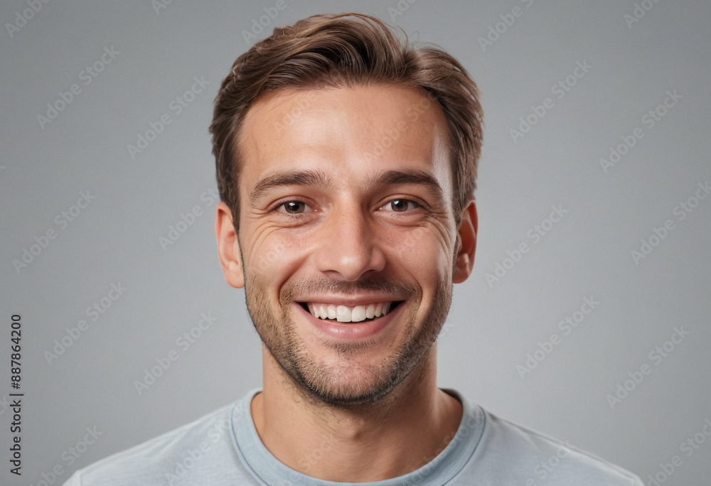 Fototapeta premium Portrait view of a regular happy smiling Austria man, ultra realistic, candid, social media, avatar image, plain solid background