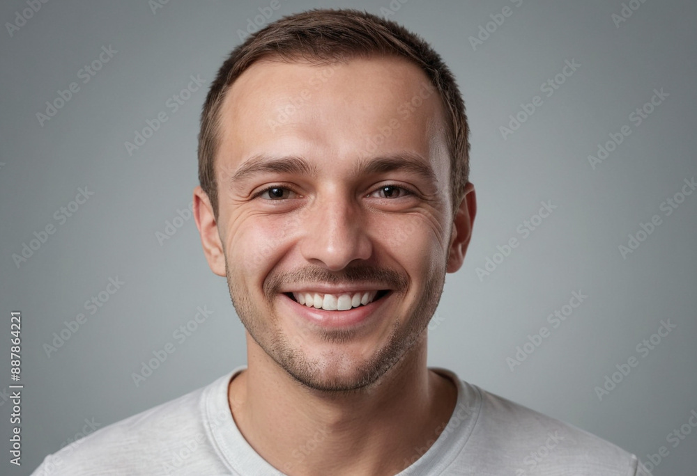 Obraz premium Portrait view of a regular happy smiling Belarus man, ultra realistic, candid, social media, avatar image, plain solid background