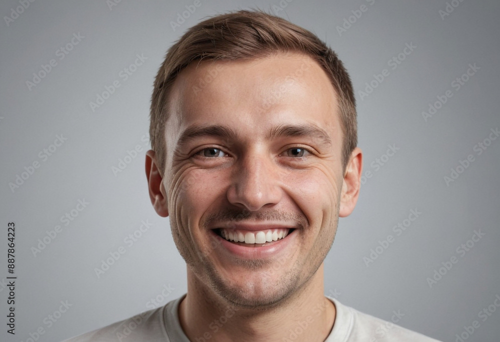 Obraz premium Portrait view of a regular happy smiling Belarus man, ultra realistic, candid, social media, avatar image, plain solid background