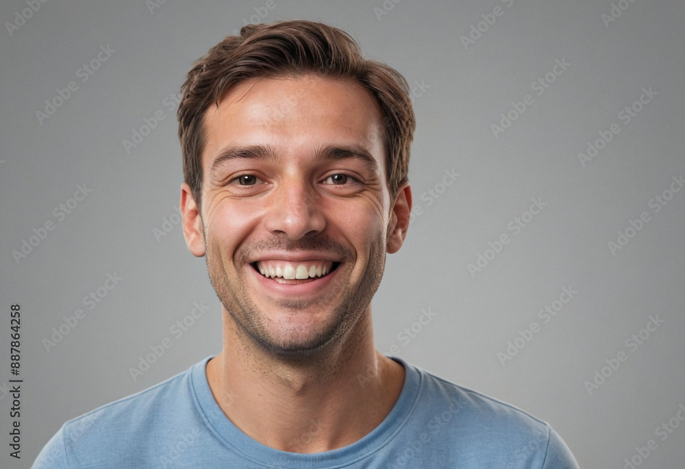 Fototapeta premium Portrait view of a regular happy smiling Belgium man, ultra realistic, candid, social media, avatar image, plain solid background