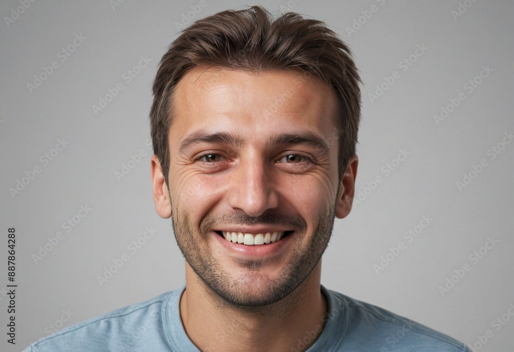 Portrait view of a regular happy smiling Bosnia and Herzegovina man, ultra realistic, candid, social media, avatar image, plain solid background Portrait view of a regular happy smiling Bosnia and Herzegovina man, ultra realistic, candid, social media, avatar image, plain solid background