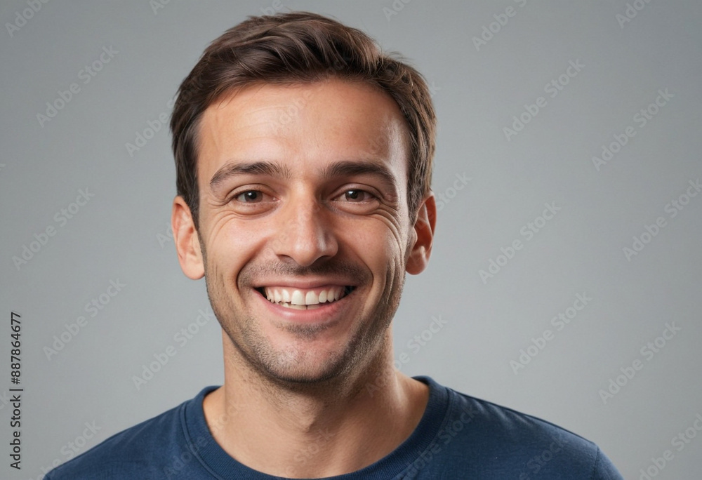 Portrait view of a regular happy smiling France man, ultra realistic, candid, social media, avatar image, plain solid background Portrait view of a regular happy smiling France man, ultra realistic, candid, social media, avatar image, plain solid background