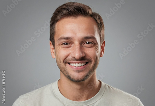 Portrait view of a regular happy smiling Hungary man, ultra realistic, candid, social media, avatar image, plain solid background