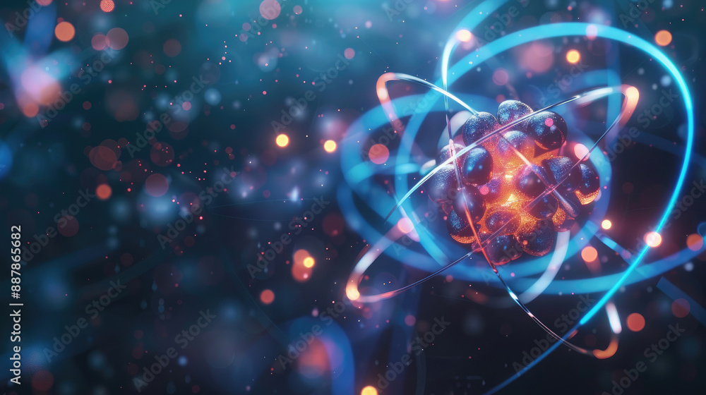 Fototapeta premium Science Concept. Atom Structure with Protons, Electrons, and Neutrons
