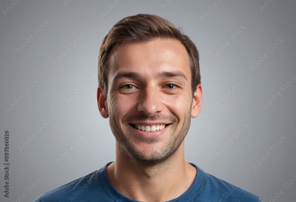 Fototapeta premium Portrait view of a regular happy smiling Luxembourg man, ultra realistic, candid, social media, avatar image, plain solid background