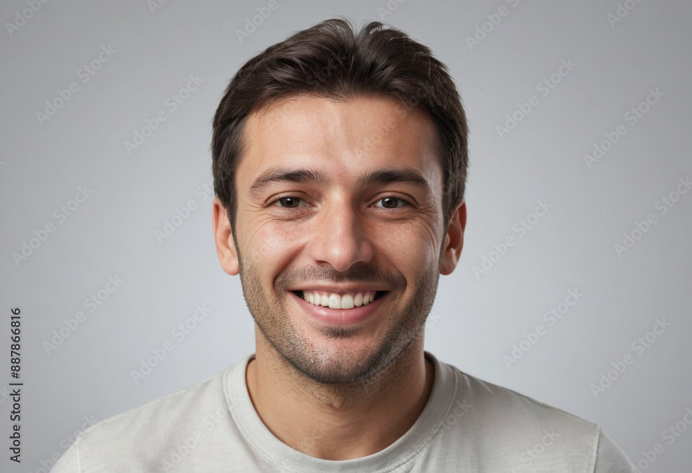 Portrait view of a regular happy smiling North Macedonia man, ultra realistic, candid, social media, avatar image, plain solid background Portrait view of a regular happy smiling North Macedonia man, ultra realistic, candid, social media, avatar image, plain solid background