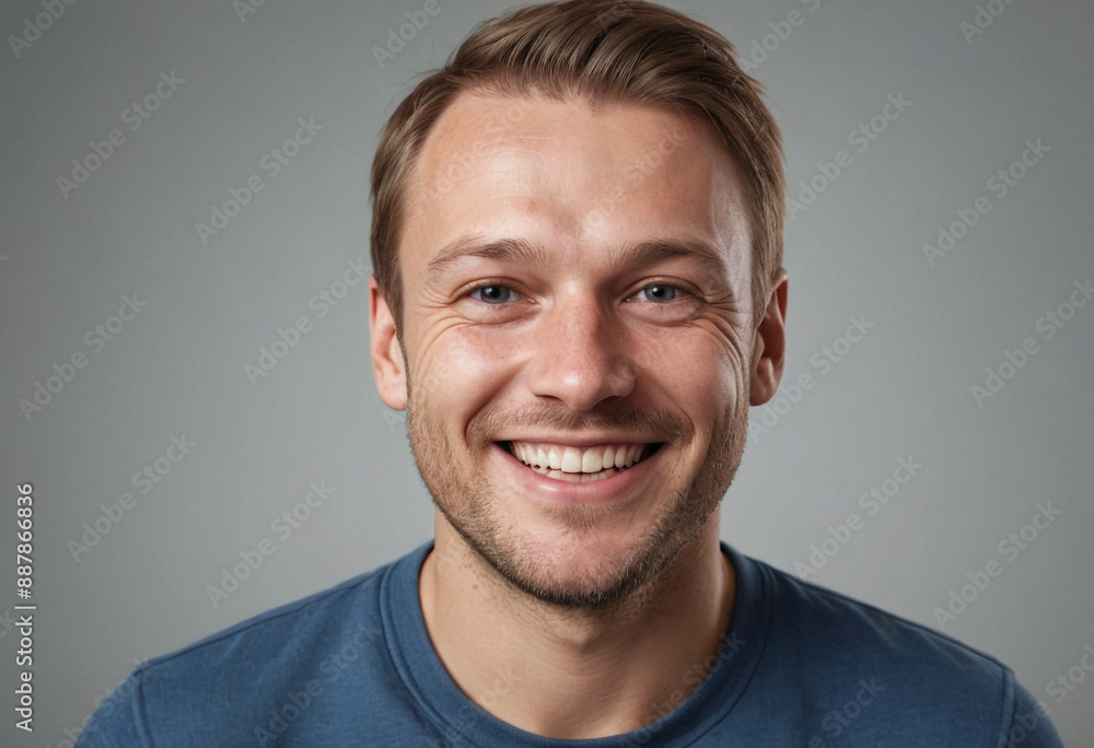 Portrait view of a regular happy smiling Norway man, ultra realistic, candid, social media, avatar image, plain solid background Portrait view of a regular happy smiling Norway man, ultra realistic, candid, social media, avatar image, plain solid background
