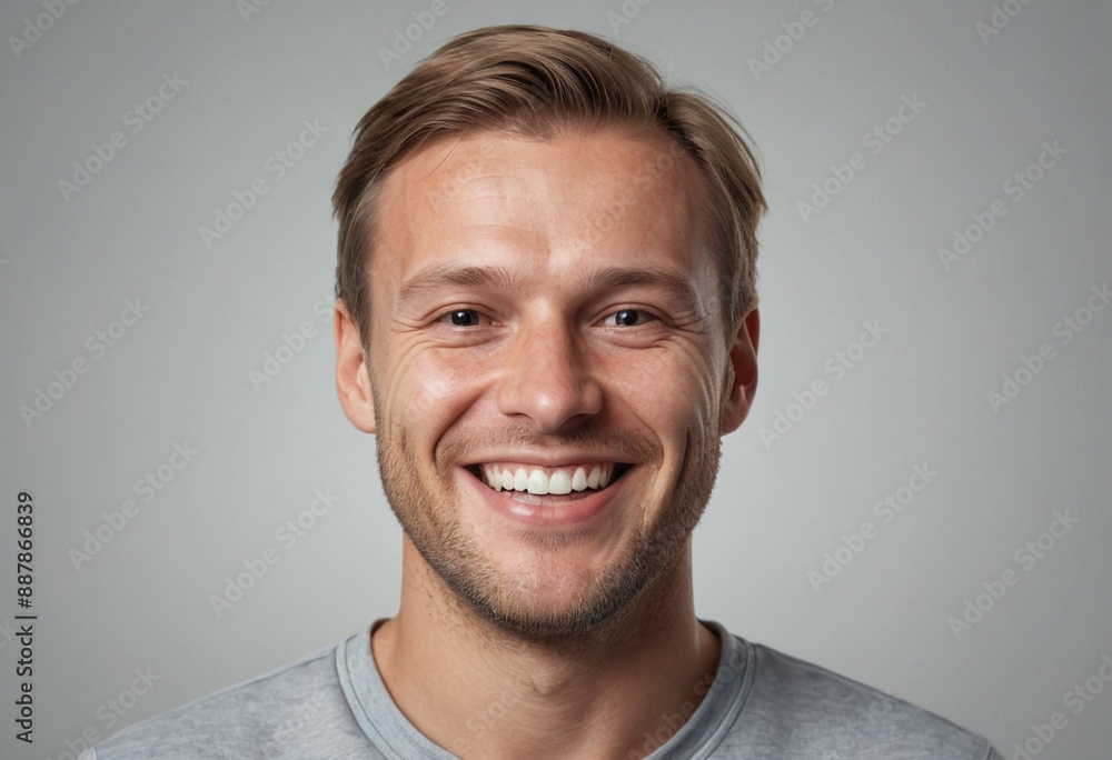Portrait view of a regular happy smiling Norway man, ultra realistic, candid, social media, avatar image, plain solid background Portrait view of a regular happy smiling Norway man, ultra realistic, candid, social media, avatar image, plain solid background