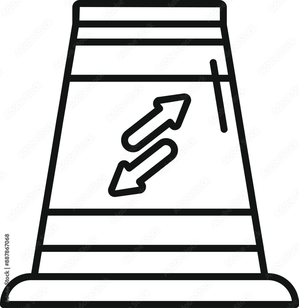 Simple line icon representing a traffic cone with two arrows pointing in opposite directions, symbolizing two way traffic Simple line icon representing a traffic cone with two arrows pointing in opposite directions, symbolizing two way traffic