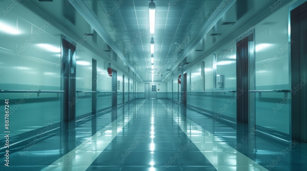 Hospital corridor with fluorescent lights Hospital corridor with fluorescent lights
