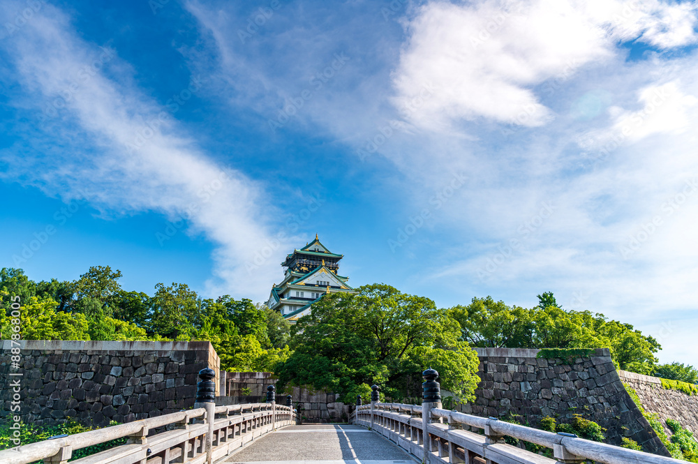 Fortess at Osaka castle with clair sky. Osaka castle is Japanese ancient castle is landmark in Osaka,Kansai,Japan,